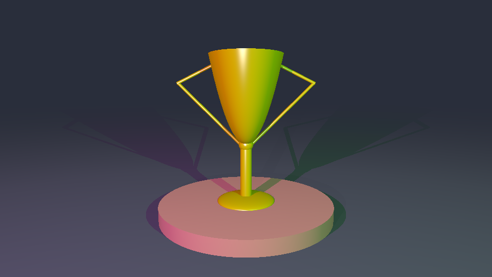 Trophy : un trophée doré avec ses anses et des ombres colorées.